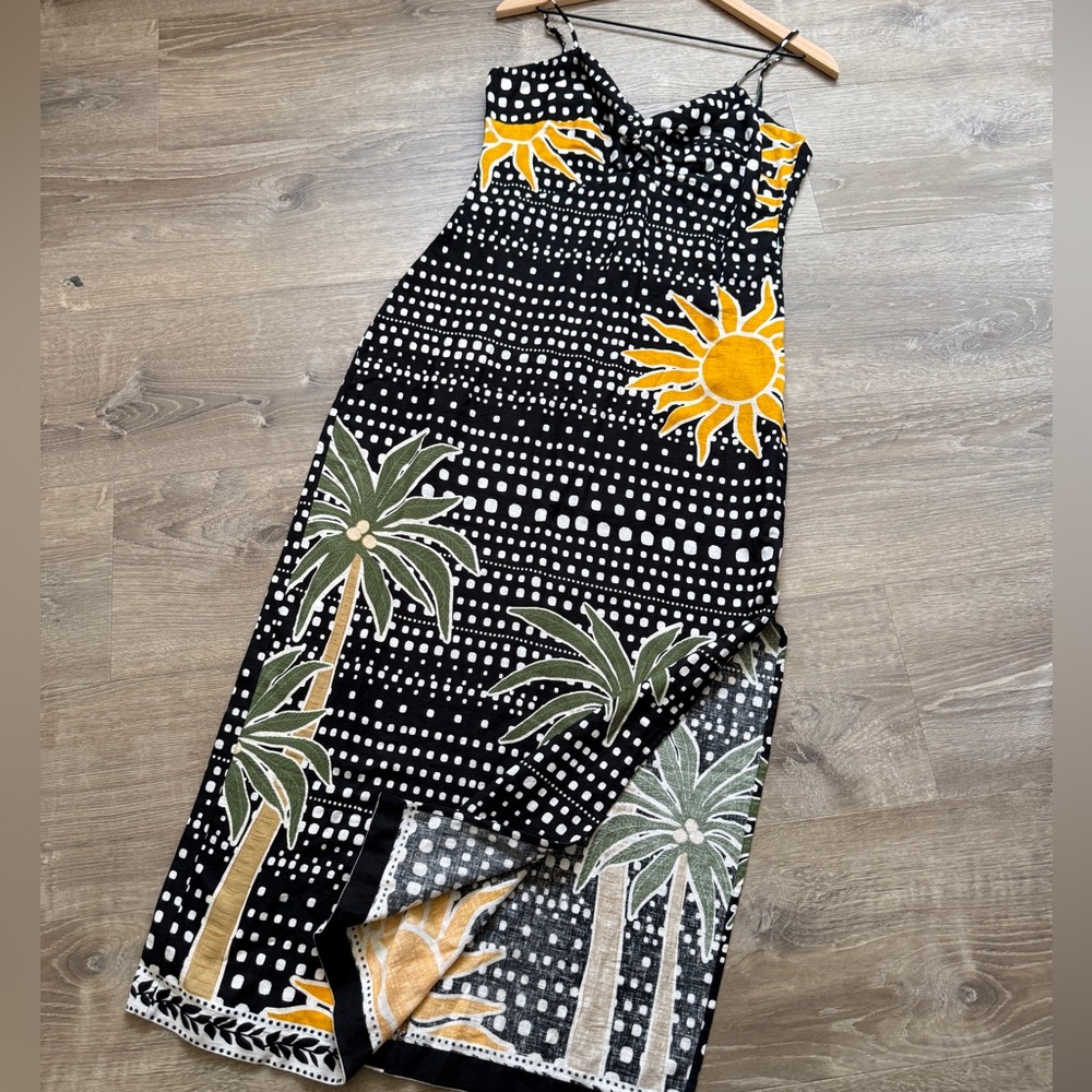 LOFT Black Midi Dress with Yellow Sun & Green Palm Print - Picture 6 of 12
